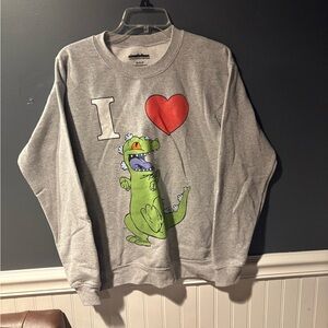 Gray Sweatshirt with Dinosaur and Heart Graphic